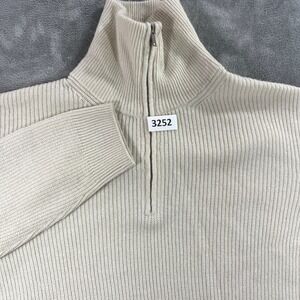 H&M Quarter Zip Sweater Mens XXL Cream 100% Wool Ribbed Knit Regular Fit